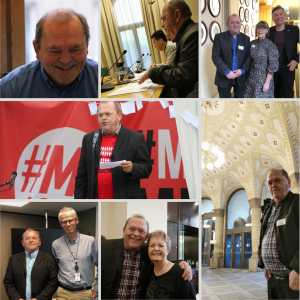 Collage Olav Collage med bilder av Olav Osland i møte med politikere og andre i den tiden han har vært generalsekretær i ME-foreningen