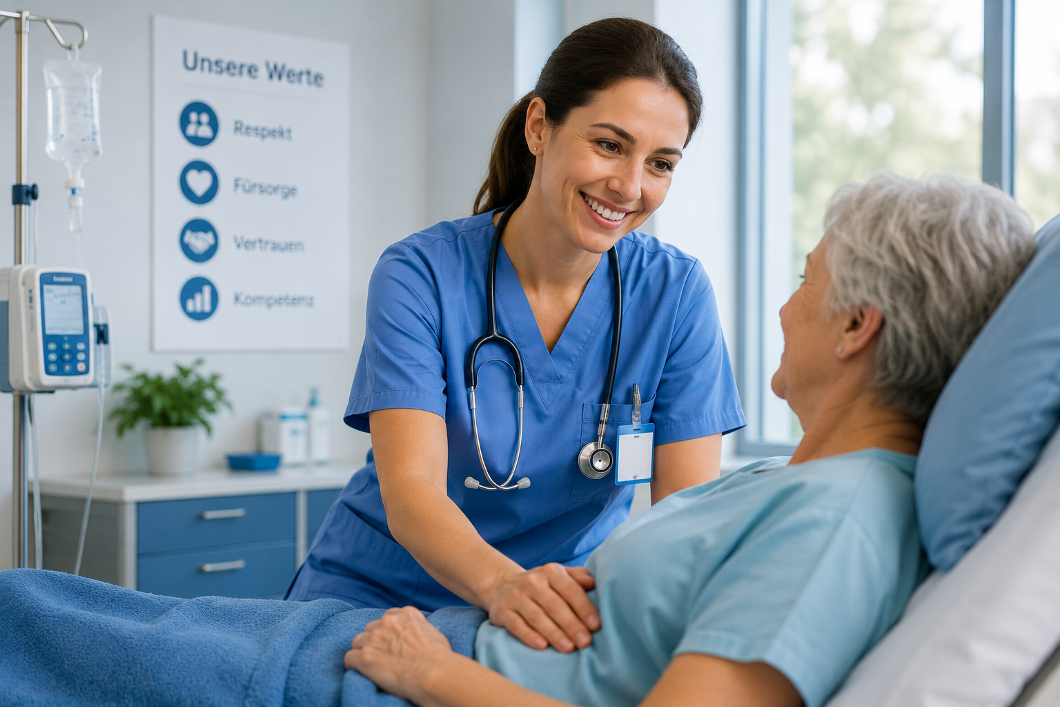 Pflegekraft betreut Seniorin
