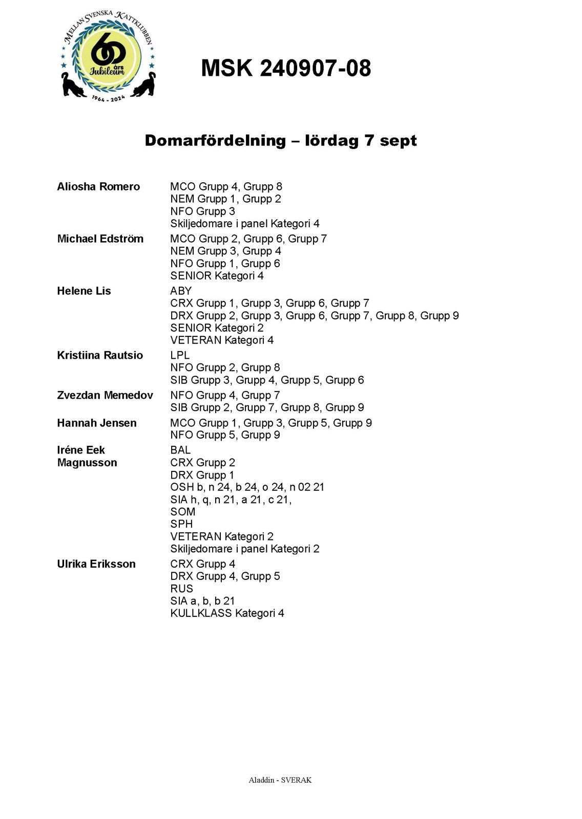 Domarfördelning  Lördag 240907