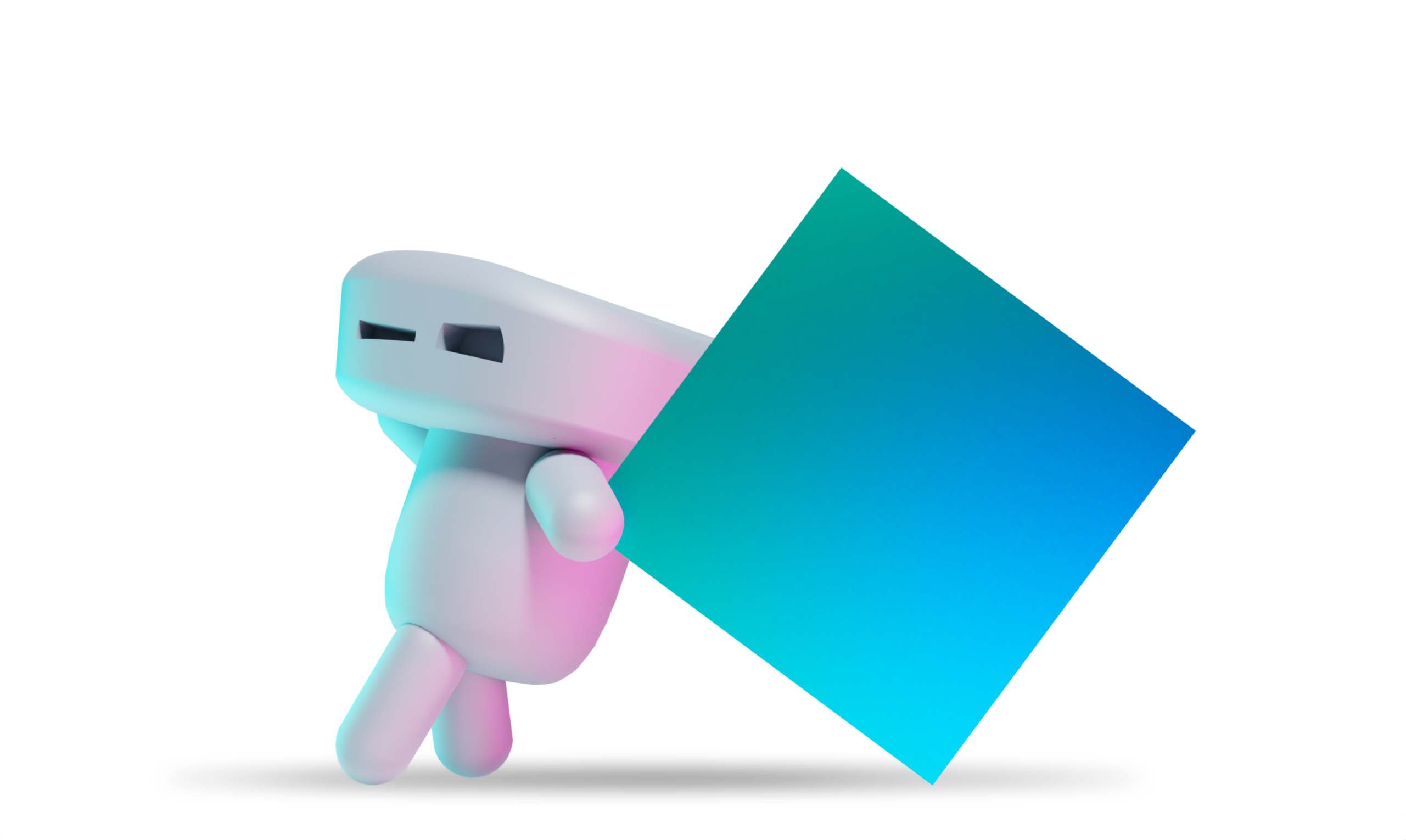 A cute 3D animated figure with pushing a rectangle