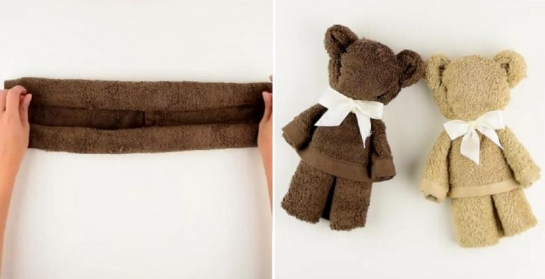 Comment faire un mignon ourson à partir d’une petite serviette en 1 minute!