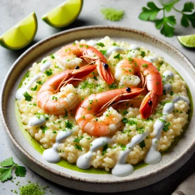 Risotto de crevettes au lait de coco et citron verts