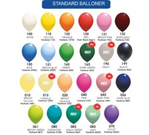 Farvekort standard latex balloner