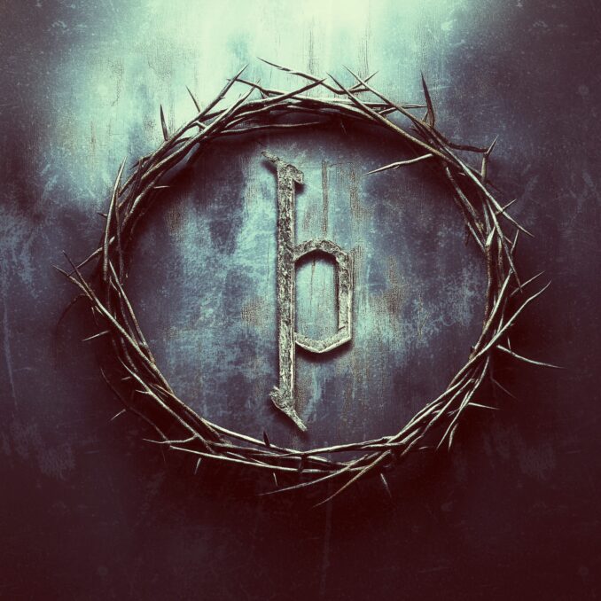 Album cover for Heavenfall's 'Thorn.' It's an ombre-like gray, brown, and black backdrop. There's a crown of thorns and in the middle, there's an unidentifiable logo.