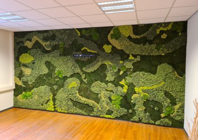 Moswand landschap mossdesigner anja westerduin van metiez in kantoor in aanbouw
