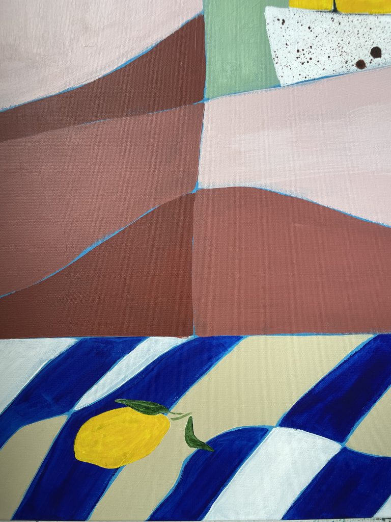 Maleri detaljer - citron på gulvtæppe 