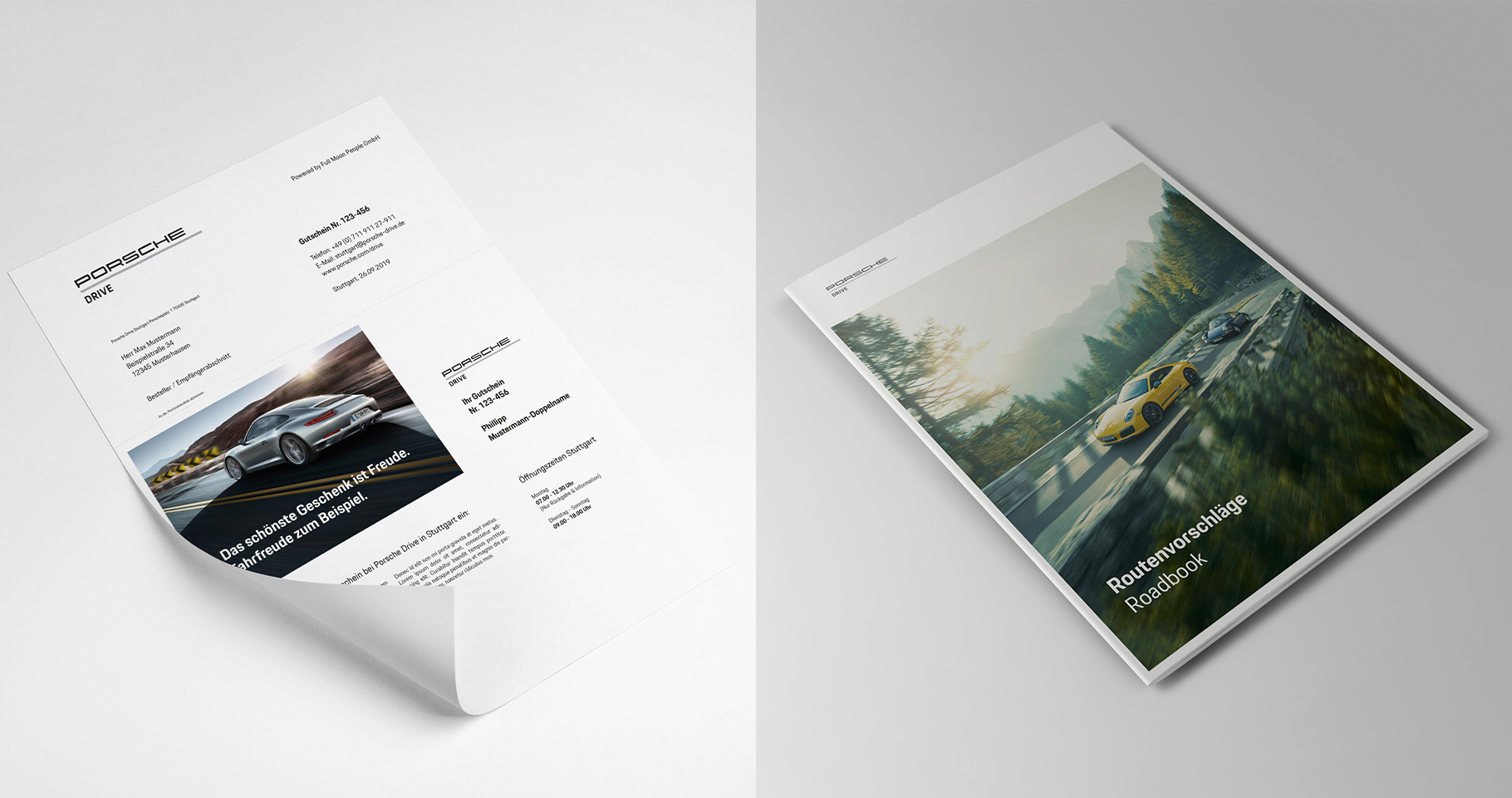 PORSCHE Drive Gutschein-Vorlage und Roadbook, Print Design, Corporate Design