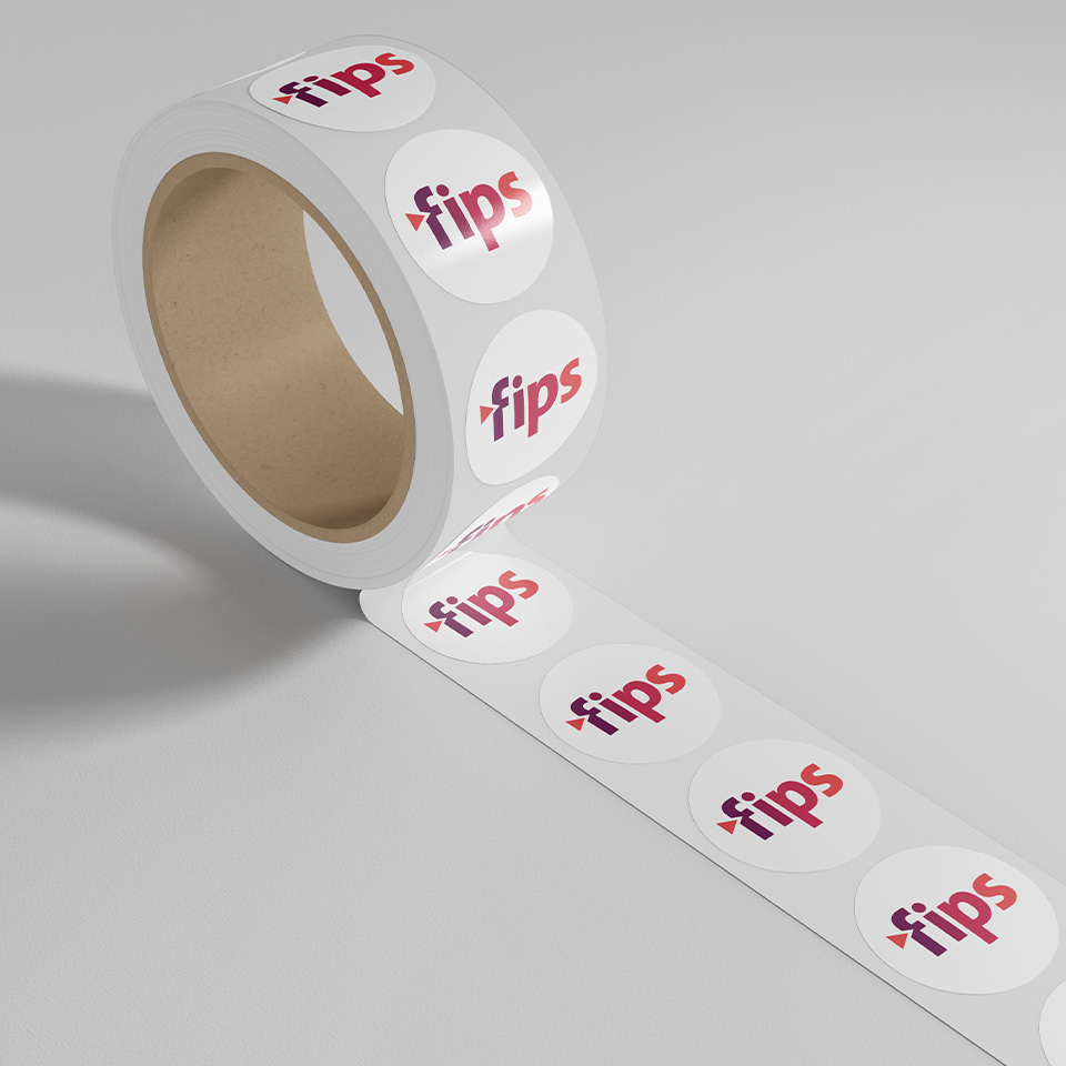 Etiketten-Rolle mit neuem radio fips Logo, Branding, Logo Design, Identity, Corporate Design