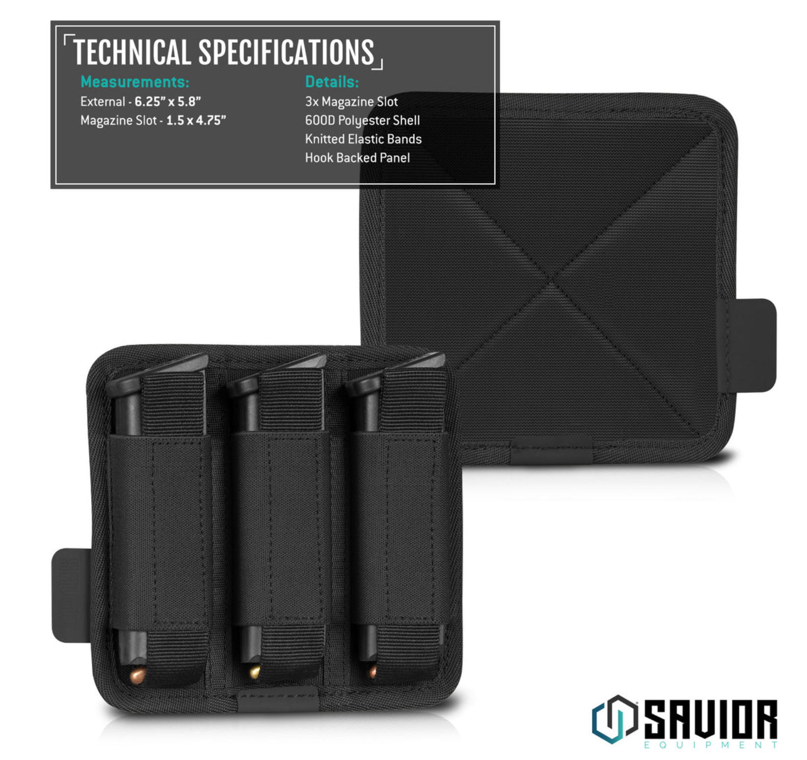 Savior Equipment DOUBLE PISTOL PISTOL MAG HOLDER W/ HOOK BACKING Grey - 2/3/6 SLOT - Afbeelding 9