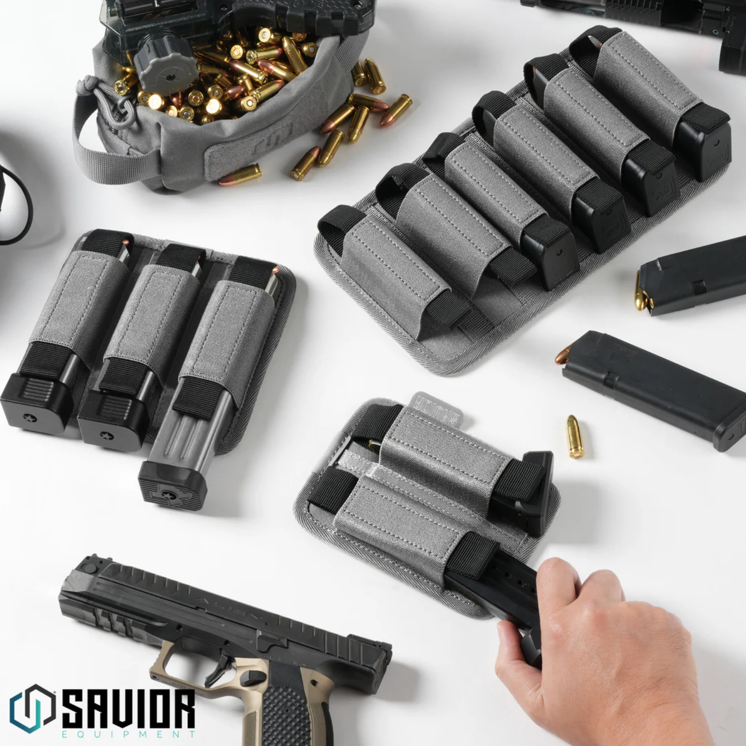Savior Equipment DOUBLE PISTOL PISTOL MAG HOLDER W/ HOOK BACKING Grey - 2/3/6 SLOT - Afbeelding 11