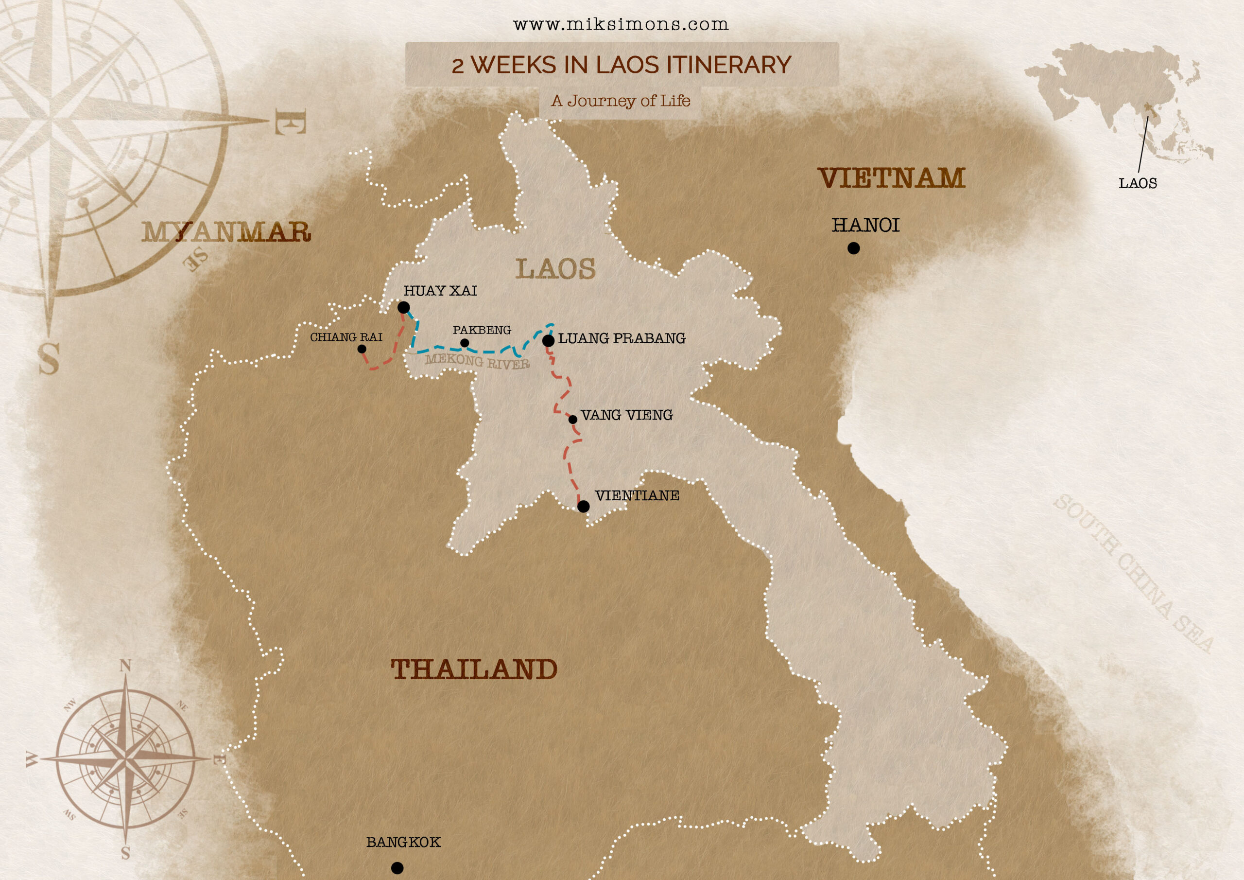 2 weeks in Laos itinerary - Adventure Map of Laos