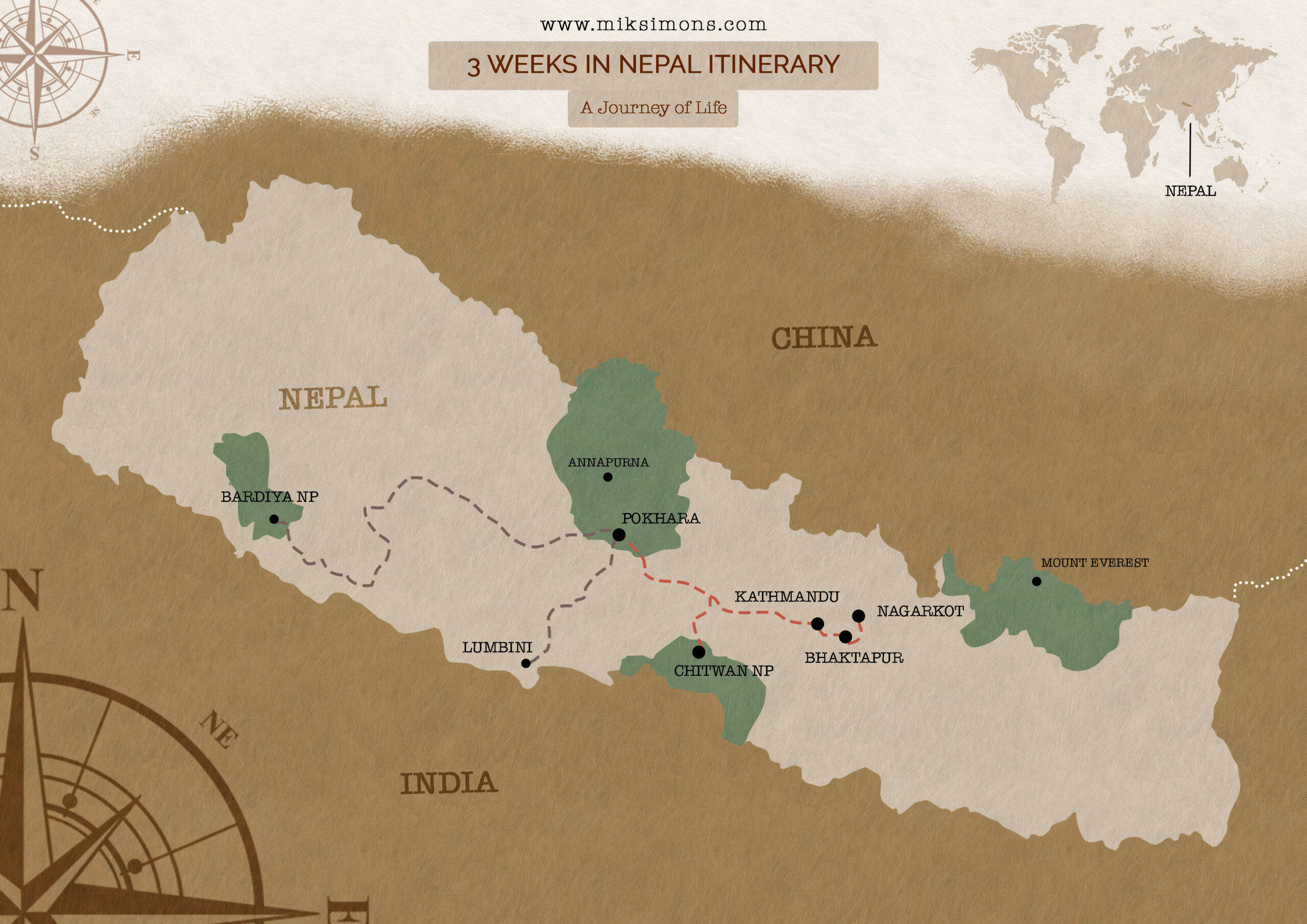 3 weeks in Nepal itinerary - Adventure Map of Nepal