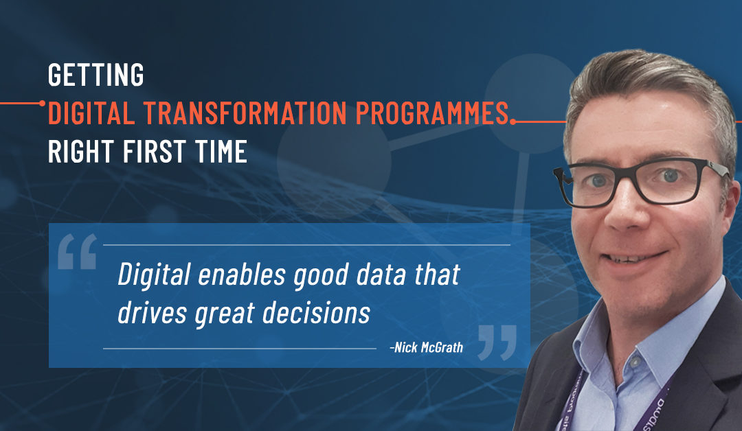 Depicts a photo of Nick McGrath with a Digital Transformation background (Strategy)