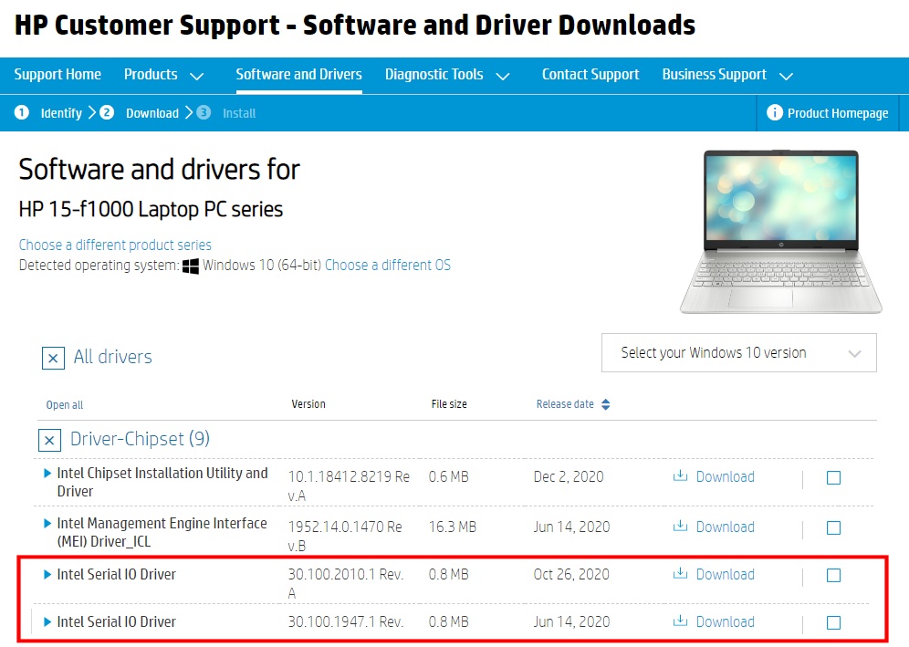 chipset driver download page