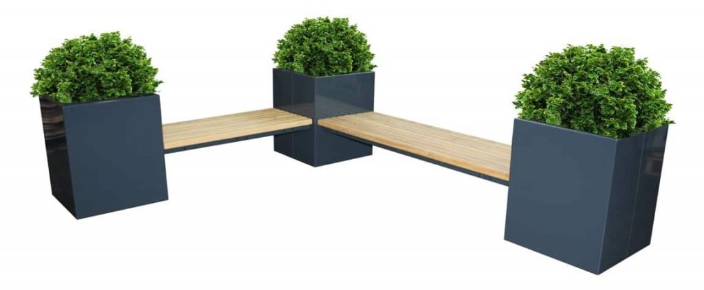 Bloembak met geïntegreerde zitbank voor de moderne terrasinrichting. Bloembak met geïntegreerde zitbank voor de moderne terrasinrichting.