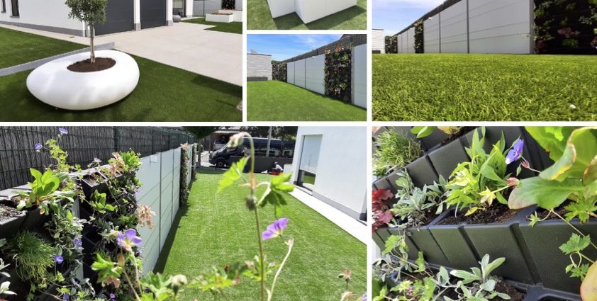 Moderne, onderhoudsvriendelijke tuin met groene accenten.