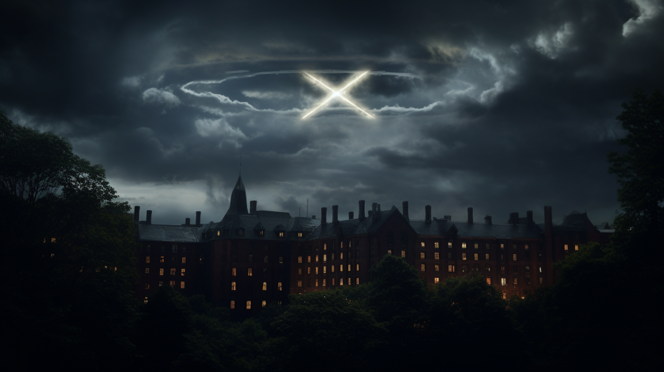 An X forms in the sky above Miskatonic University