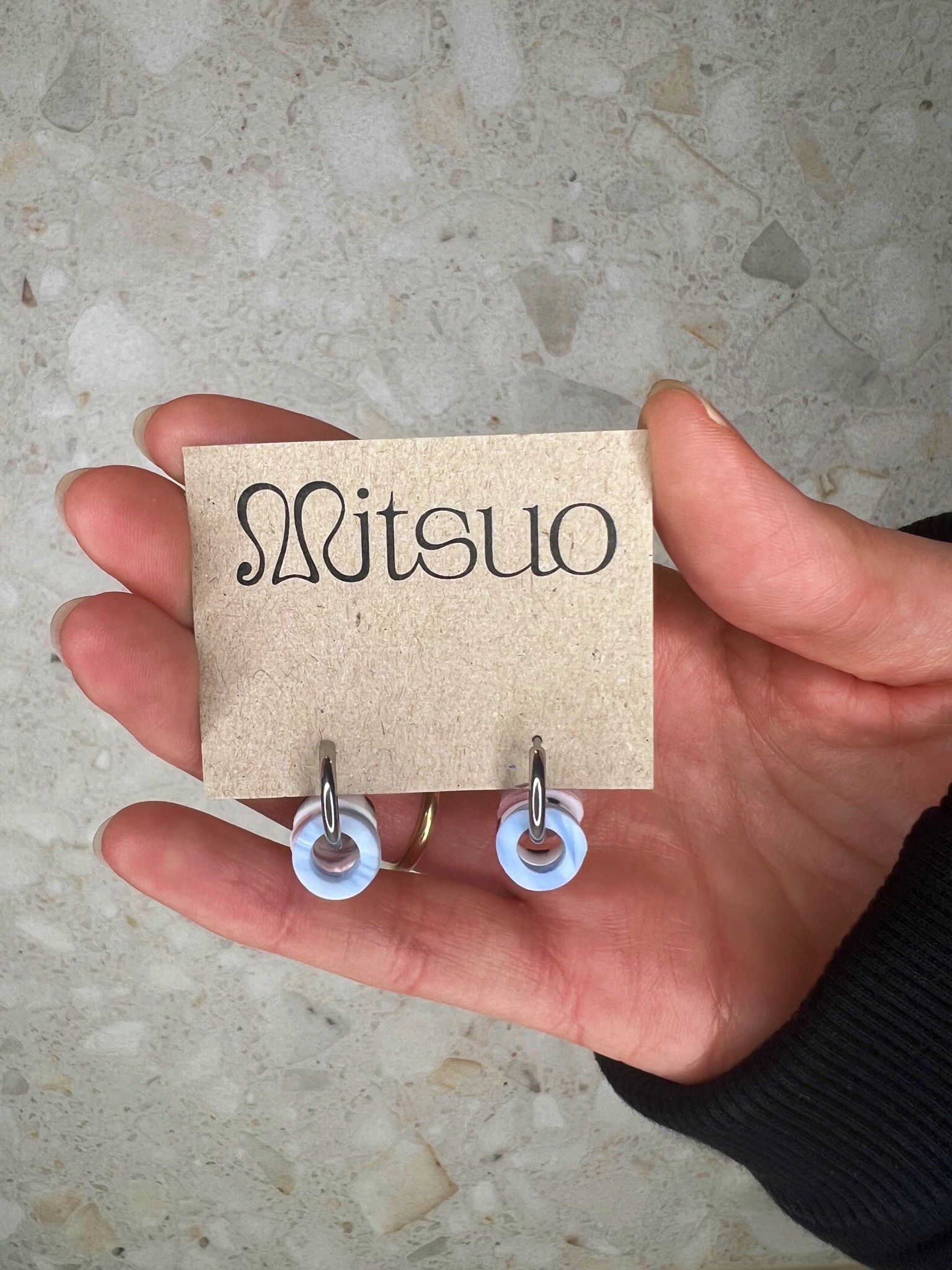 Handmade small silver hoop earrings with polymer clay charms