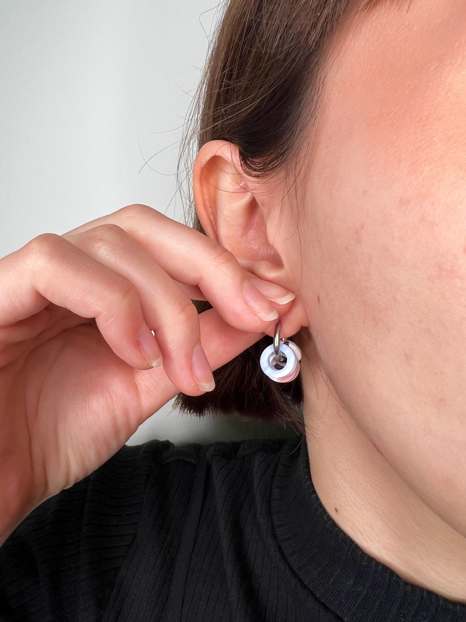 Handmade small silver hoop earrings with polymer clay charms