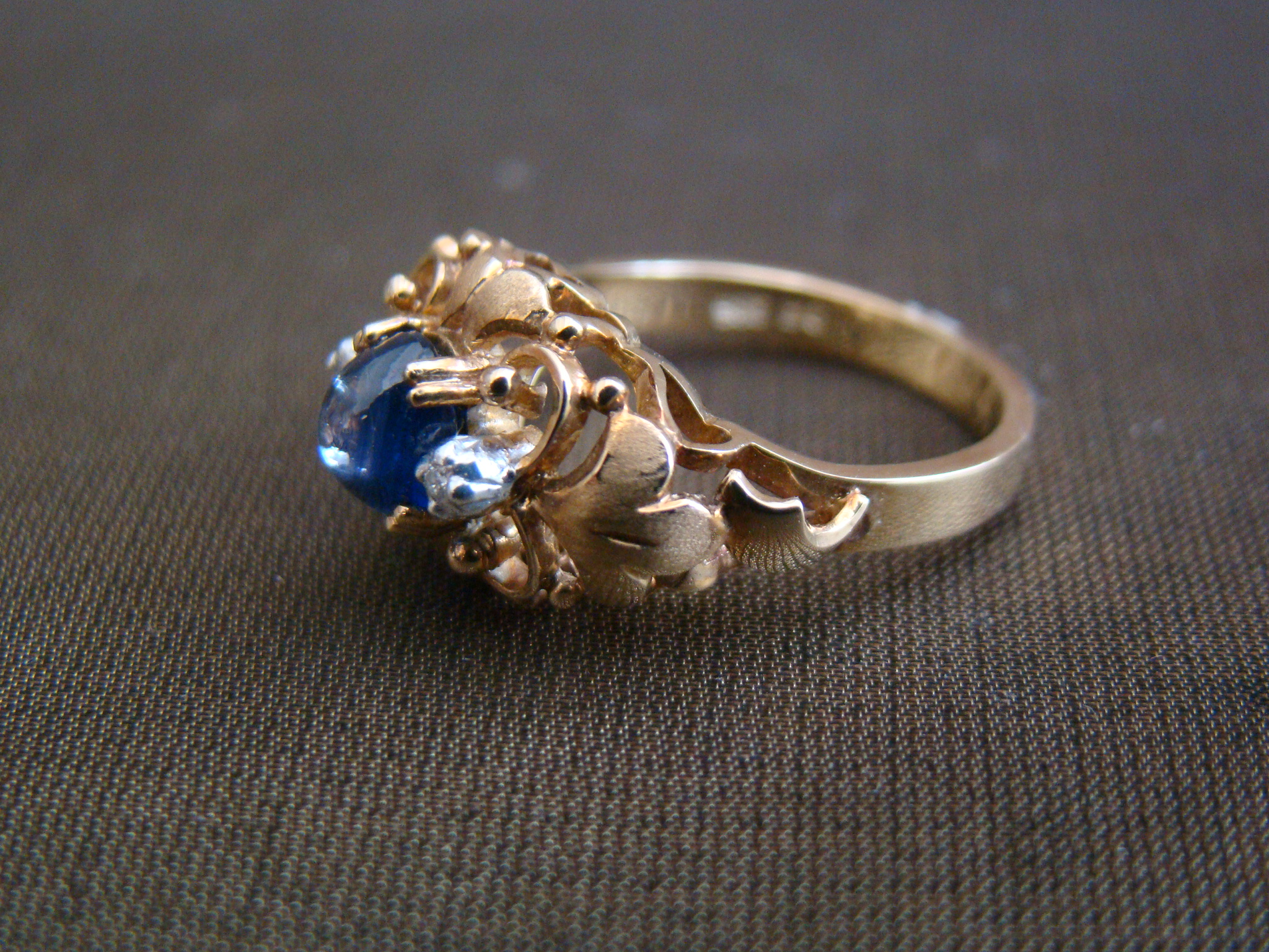 18k gouden vintage ring diamant en saffier - Goldberg