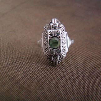 oude zilveren ring art deco stijl groene glassteen markesietjes maat 15