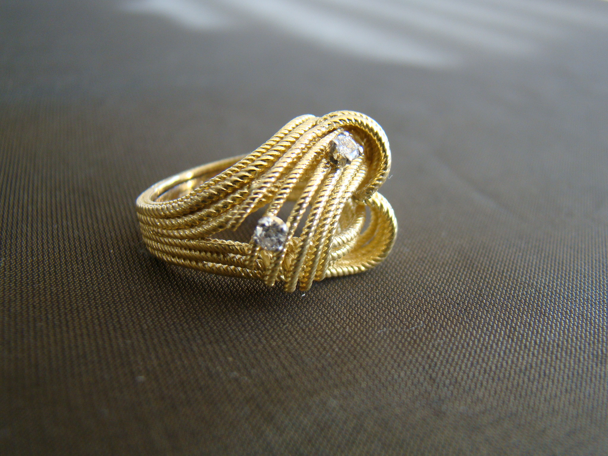 vintage 18 kt geel gouden gordel ring 2 briljantjes 0,10 ct 10,6 gr maat 17,75 - Afbeelding 2