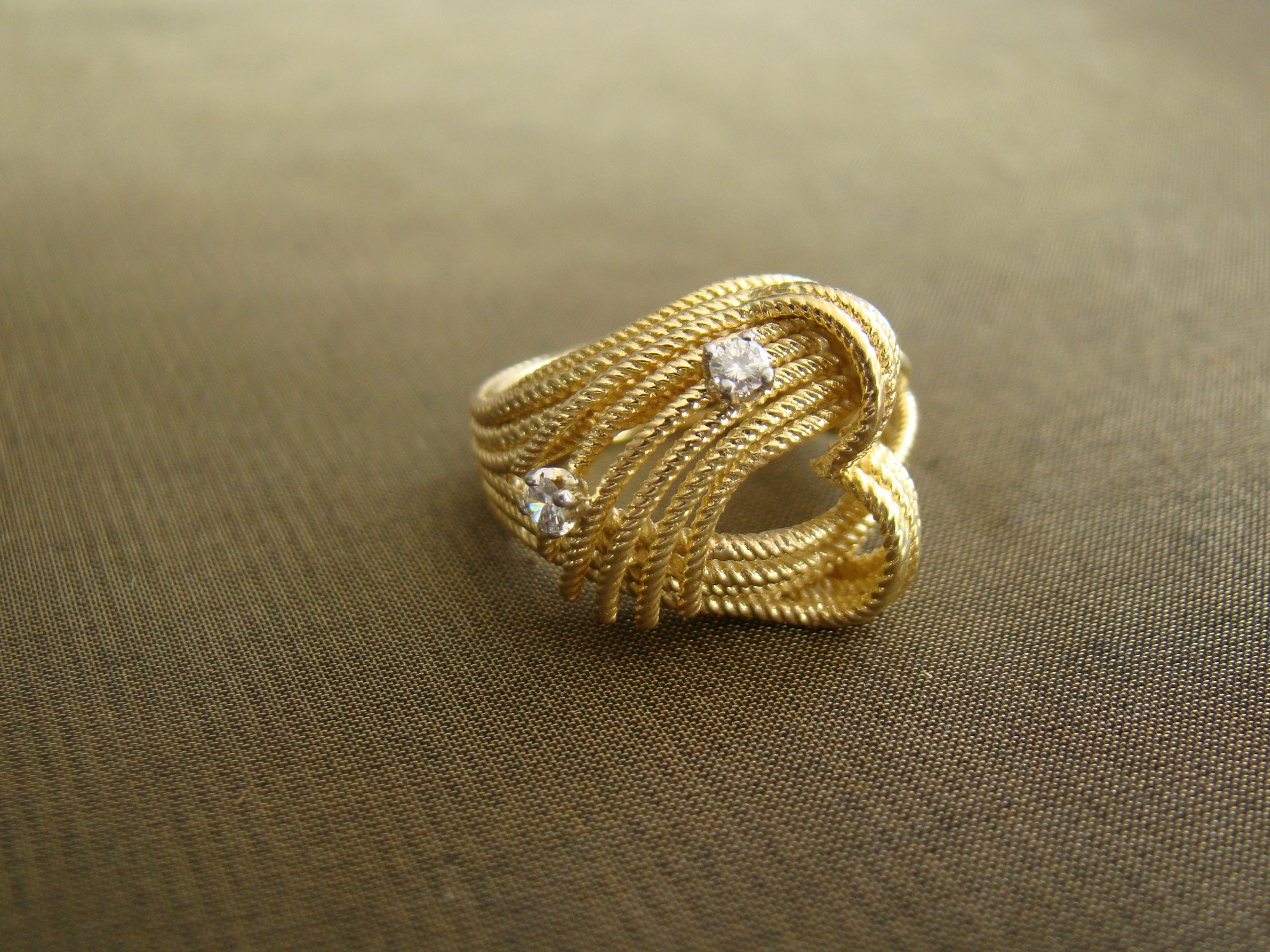 vintage 18 kt geel gouden gordel ring 2 briljantjes 0,10 ct 10,6 gr maat 17,75 - Afbeelding 3