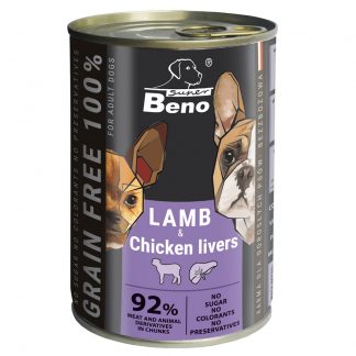 Super Beno Dog Grain Free Chunks with Lamb and Chicken Liver in Sauce 415g - 92% kött