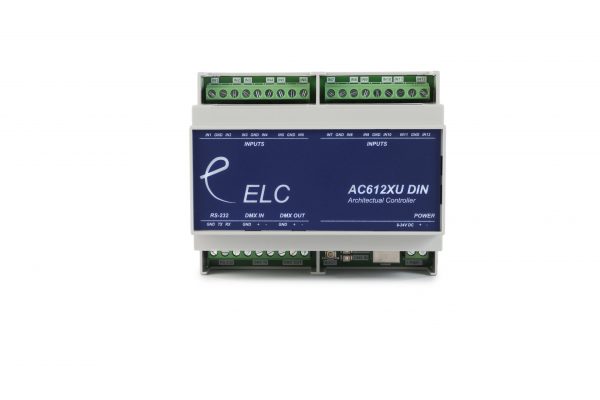ELC dmx control and distribution and network equipment. AC612DIN. DMX over IP, Artnet, sACN and Shownet protocols.