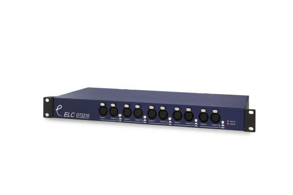 ELC dmx control and distribution and network equipment. Splitter DT2210. DMX over IP, Artnet, sACN and Shownet protocols.