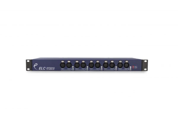 ELC dmx control and distribution and network equipment. Splitter DT2210. DMX over IP, Artnet, sACN and Shownet protocols.