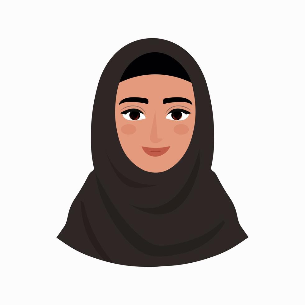 arab woman face covered with hijab muslim woman muslim girl avatar avatar icon in flat style smiling girl in a scarf isolated illustration vector