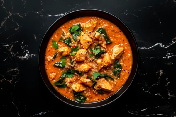 Peanut Chicken Stew with Spinach Quinoa