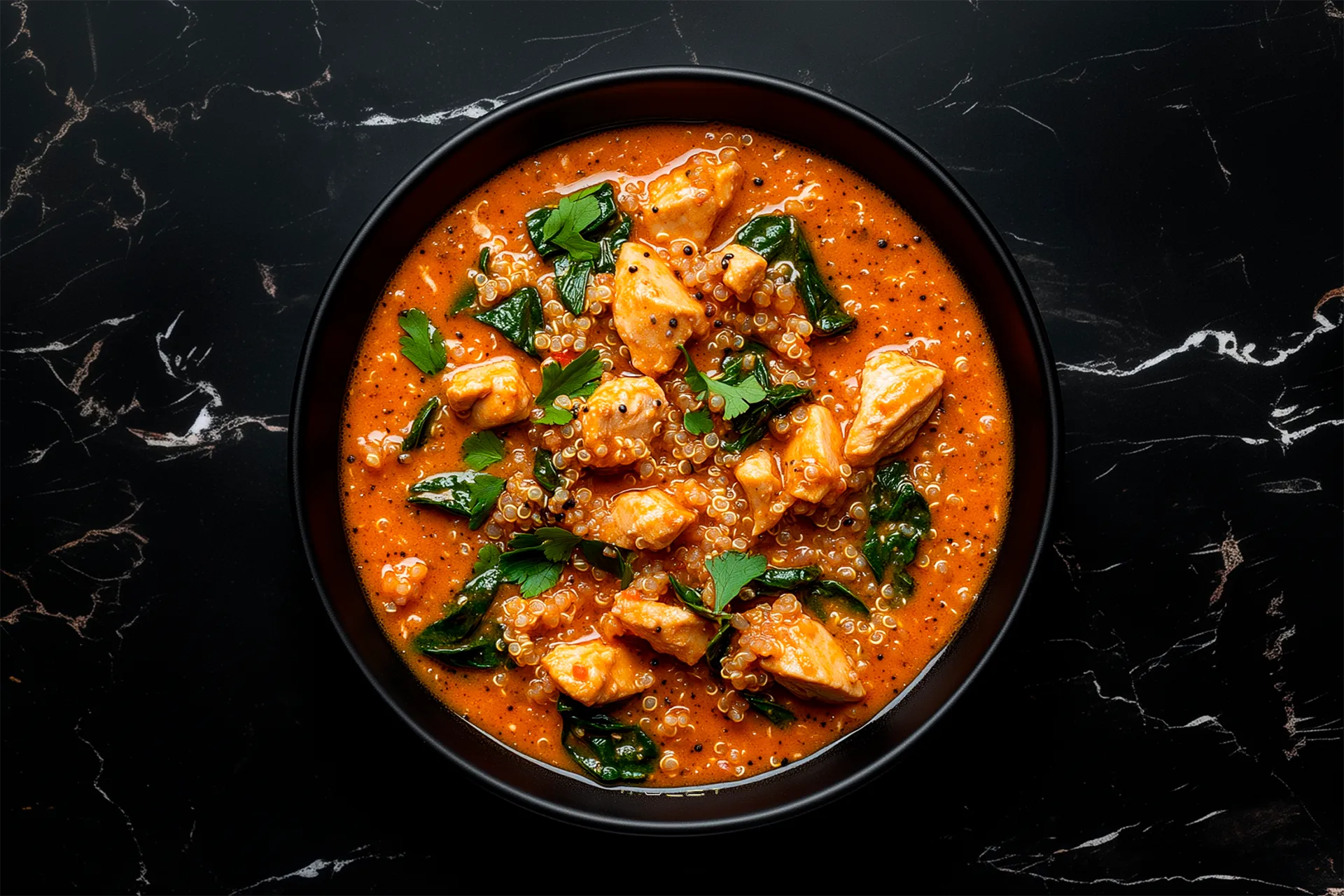 Peanut Chicken Stew with Spinach Quinoa