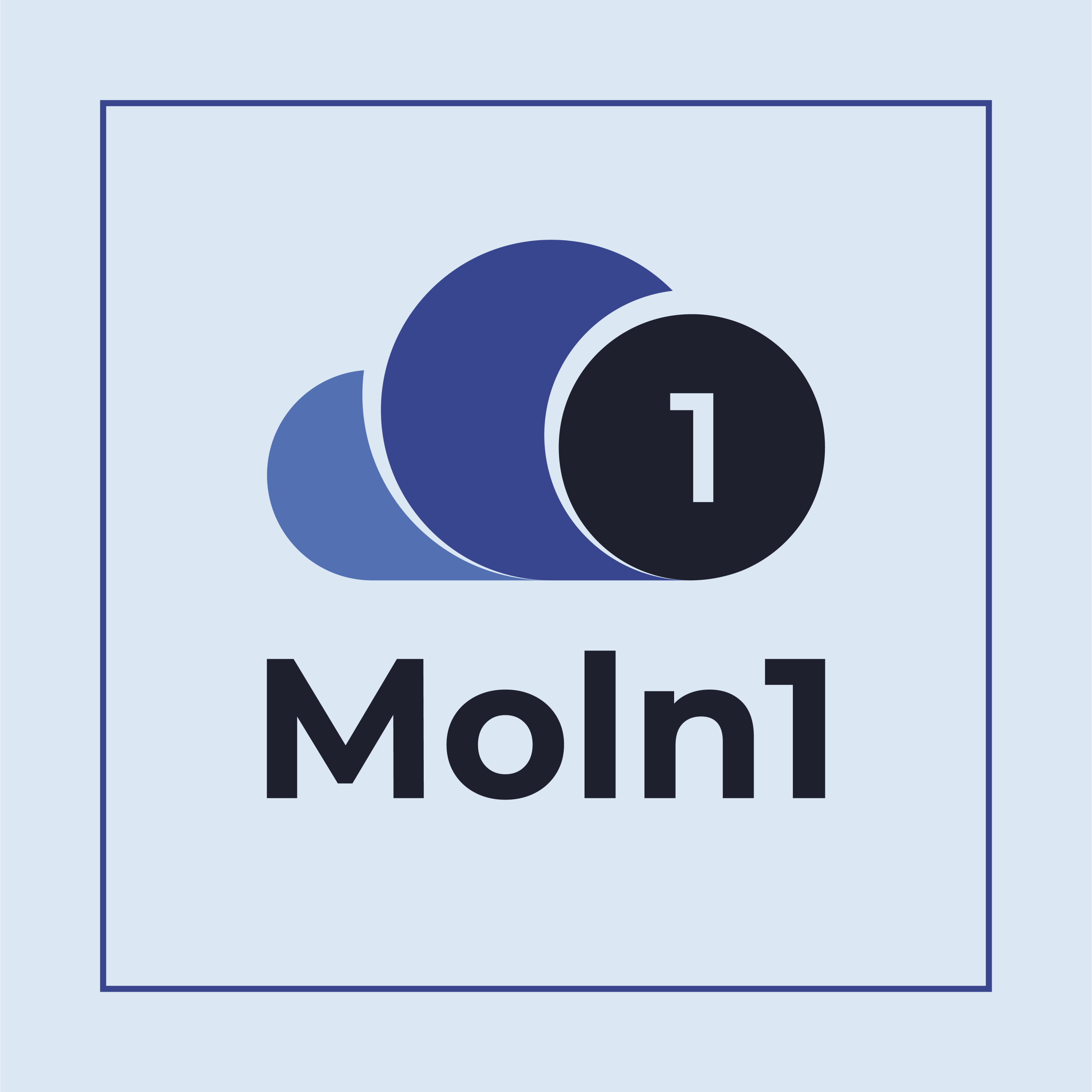 Moln1 logotyp med ljusblå bakgrund och mörkblå ram