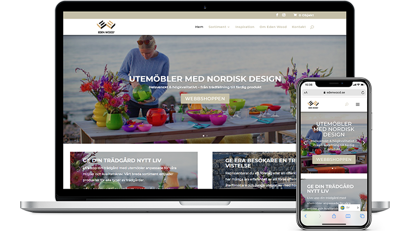 Edenwood hemsida på dator och telefon