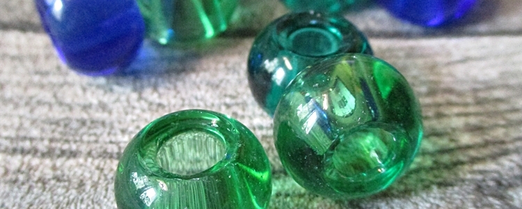 Glasperlen Glaskugeln Großlochperlen hellgrün dunkelgrün dunkelblau 14x10 mm Lochgröße 5,5 mm - MONDSPINNE
