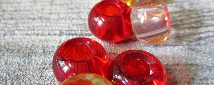 Glasperlen Glaskugeln Großlochperlen orange rot rosa 14x10 mm Lochgröße 5,5 mm - MONDSPINNE
