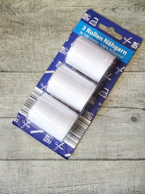 Nähgarn Garn weiß Polyester 100m 3 Rollen Set - MONDSPINNE