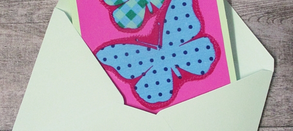 Grußkarte Klappkarte Schmetterlinge pink-mint - MONDSPINNE
