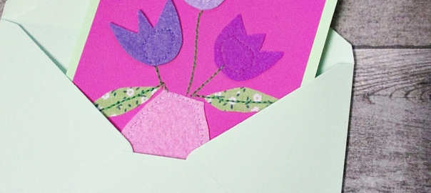 Grußkarte Klappkarte Tulpen pink-mint - MONDSPINNE