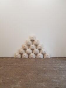 A picture of a sculpture during an exhibition at Studio 44 in Stockholm named Building Blocks in a gallery space.