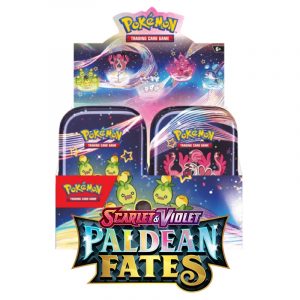 Pokemon TCG Paldean Fates Mini Tin display