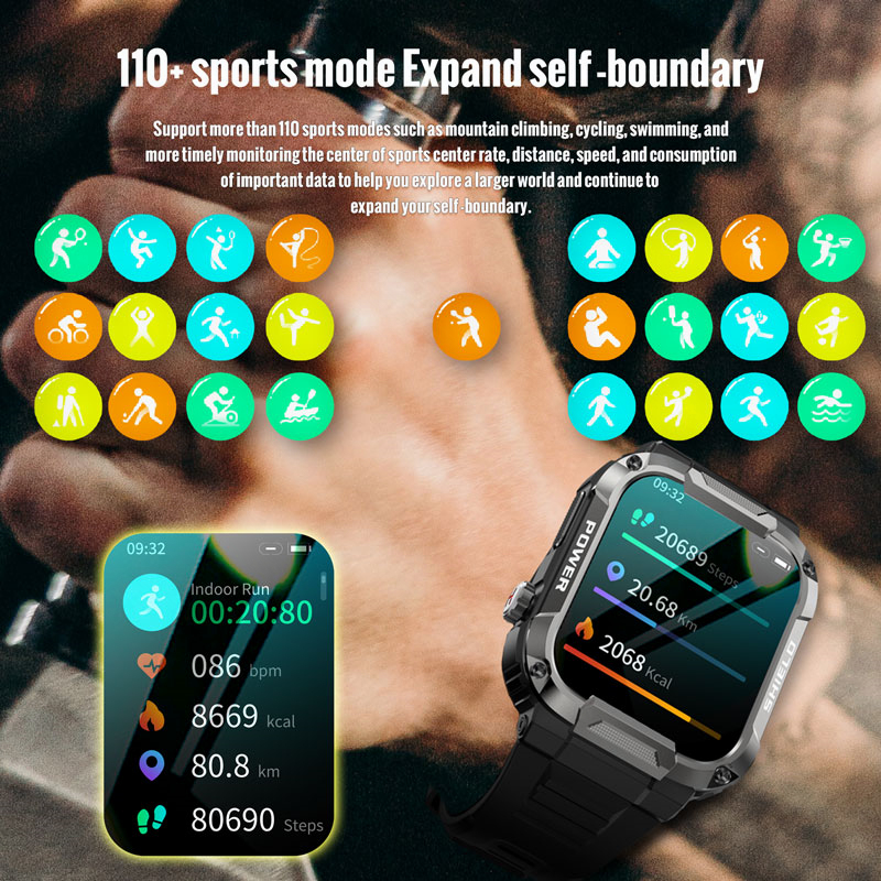 Robust militær smartklokke Xiaomi/Android/Ios 1,85'' Smartwatch