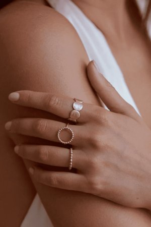 woman wearing the Hector Ring by the brand Agapé Studio