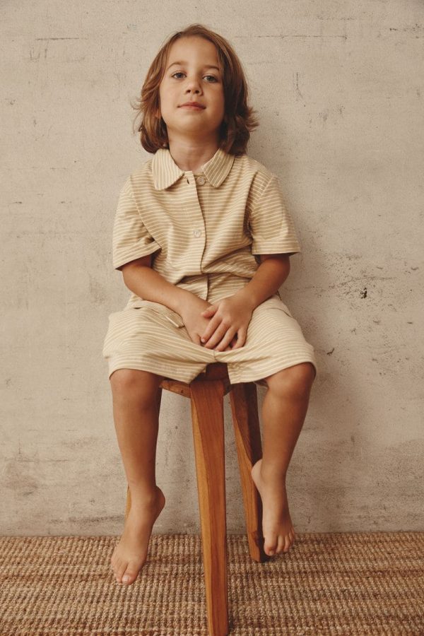 boy wearing the Theodore Shirt & Shorts in Cream by the brand Alfred