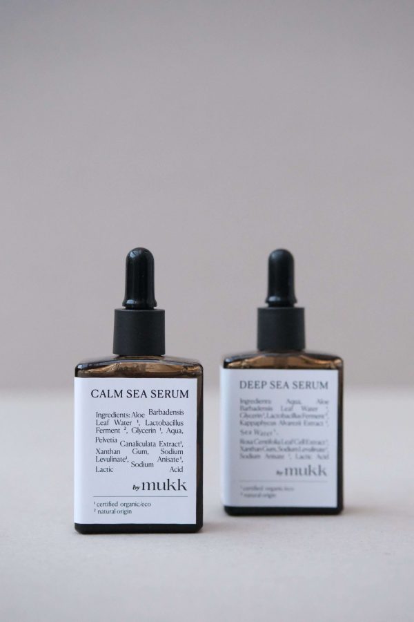 front view of both serum variations of By Mukk with a focus on the Calm Sea Serum