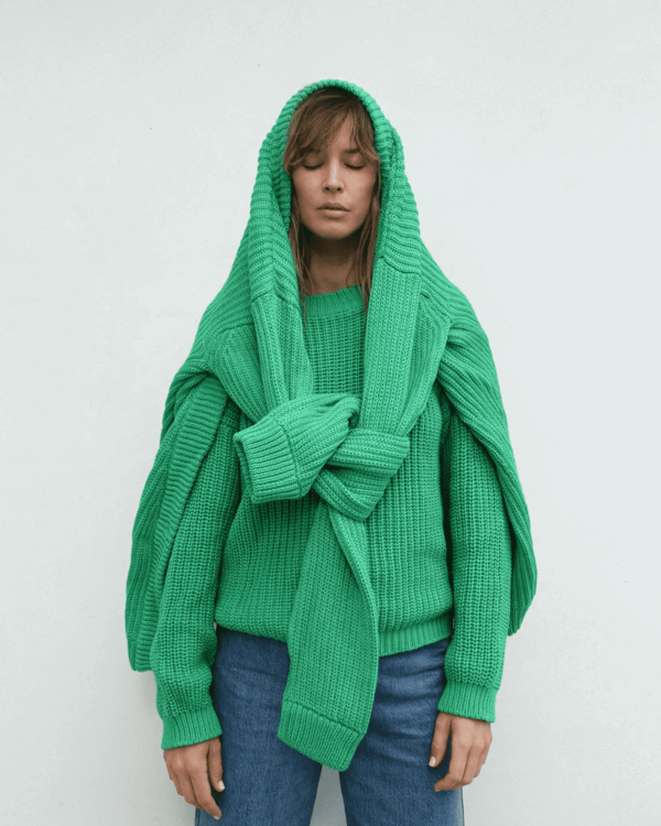 the chunky cardigan & chunky pullover in emerald by the brand Summer and Storm