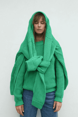 the chunky pullover & oversized cardigan in emerald by the brand Summer and Storm