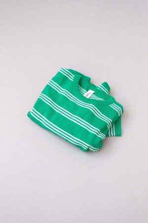 the Knitted Pullover in Emerald Stripe by the brand Summer and Storm